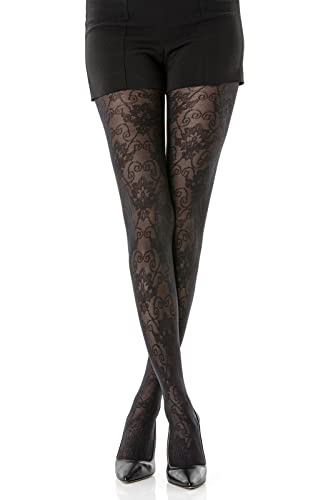 Gi&Gi 40 Denier Netzstrumpfhose, mit Zwickel aus Baumwolle für Damen, hergestellt aus umweltfreundlichem Garn, Blume, L/XL