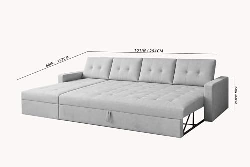 Image of Emilio 6 Seater LHS L - Shape Pull-Out Sofa Cum Bed Sofa for Living Room (Grey Fabric Color) Premium Fabric Sofa Set for Living Room Sofa Cum Bed