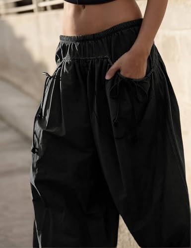 Women's Loose Wide Leg Track Pants Step by Step Pants Summer Wide Leg Lounge Casual Pant with Big Ruched Pockets Black3