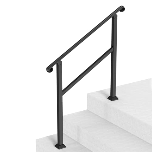 VEVOR Barandilla de Escalera para 2-3 Escalones Pasamanos de Escalera Exterior con Kit de Instalación 1 Barra Transversal Barandilla Interior para Personas Mayores, Porche, Patio, Hogar, Negro