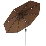 Outsunny Sombrilla Terraza Exterior, Ø265 cm, Sombrilla de Jardín con 32 Luces LED Solares, Poste de Acero y Manivela de Parasol Inclinable, para Patio, Terraza, Café