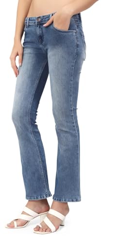 Image of TWGE - Women's Mid Rise Bootcut Jeans - Single Button, Stretchable Denim Pants - Ankle Length - Stylish Casual Wear