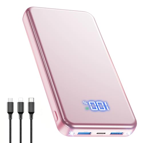 Power Bank, 30% Größere Kapazität 26800mAh Powerbank, mit 3-in-1 Kabel,Rosa – Ansicht 1