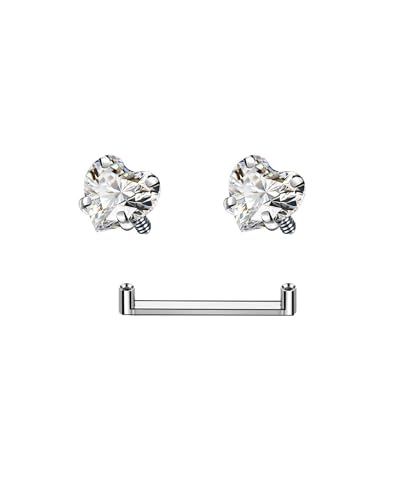 Zonabellix Staple Surface Piercing Heart Shaped Stone 14G Surface Tragus Bar Titanium F136 12 mm