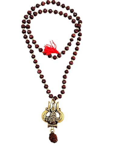Image of BookMyCostume Spiritual & Devotional Mala Collection - Natural Tulsi Kanthi & Rudraksha Bead Necklaces with Trishul & Religious Pendants - Unisex Ethnic Jewellery for Puja, Meditation, Festivals & Daily Wear