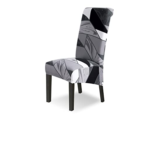 Lydevo Housse de Chaise XL Extensible 6 Pièces Grand Housse de Chaise de Salle à Manger Couverture de Chaise Grande Taille Amovible Lavable pour Décor Salle à Manger Hôtel Cuisine,Noir Géométrique Cover