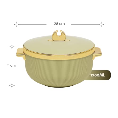 Image of SELVEL Royal Linex Casserole Collection | Insulated Hot Cases | Stainless Steel Inner | BPA-Free | Brown & Lime Green | (Royal Linex Casserole - Lime Green, 1700ml)