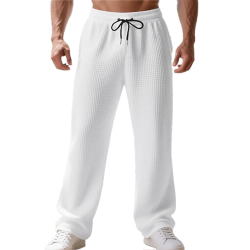 Hawyet Casual Pants for Men Waffle Knit Yoga Pants Lightweight Sweatpants Straight Leg Joggers Lounge Trousers with Pockets
