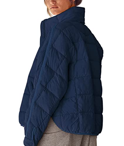 Quilted Jackets for Women Long Sleeve Stand Collar Button Down Jacket Tops Lightweight Loose Fit Coats with Pockets4