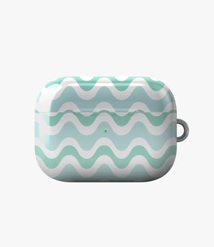 Image of Minty Waves Glossy Case Compatible with AirPods Pro 2, Cute Mint Green Wavy Swirl Protective Hard Cover with Keychain Loop, Aesthetic Retro Y2K Earbud Accessories for Women and Girls