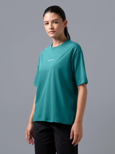 Image of TECHNOSPORT Women's Printed Boxy Fit Round Neck T-Shirt COTFLEX Half Sleeve Slip On Polyester for Gym Yoga Workout UPF50+ Anti Odour