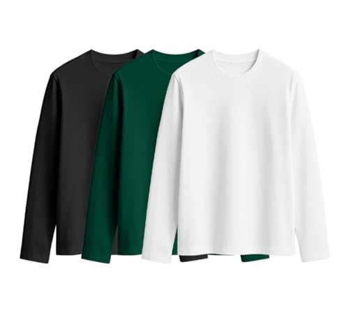 Image of JUNEBERRY Cotton Round Neck Regular Fit Plain Solid Full Sleeve T-Shirt Combo for Women (Pack of 3) (Available Colors: Black, White, Navy, Green,Swanwhite & Cork)