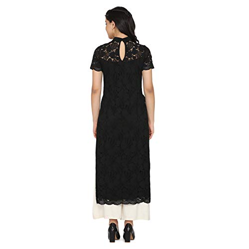 Image of Ojjasvi Women Black Lace Straight Kurta