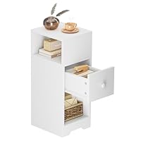 Dripex Slim Bedside Table, Narrow Bedside Cabinet with Storage Drawer, Wooden End Table Space Saving, 4 Tier Nightstand for Bedroom, Living Room, Balcony or Office (White)
