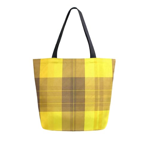 Extra Large Shoulder Tote Bag for Beach Travel Weekender Gym Yellow Brown Plaid Pattern Reusable Grocery Canvas Shopping Bag2