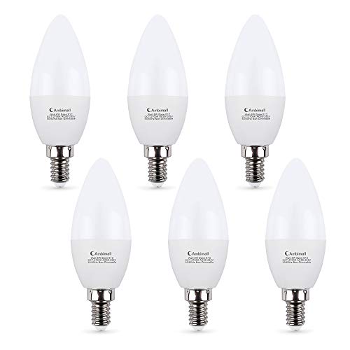E12 LED Bulb 60Watts, Ambimall 6 Watt Candelabra Base Warm White 2700K 600Lumens, Chandelier Light Non Dimmable for Ceiling Fan(6 Pack)
