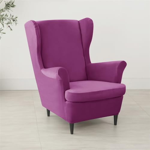 Funda para sillón orejero elástica morada contra manchas de mascotas para proteger muebles