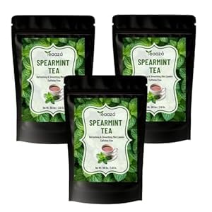 Image of TEAAZA Organic Spearmint Tea Leaves Caffeine-Free Herbal Spearmint Tea For PCOS|SUPPORTS HORMONE BALANCE,ACNE,FACIAL HAIR & PCOS RELIEF|Fresh Minty Flavor,100% Natural,Spearmint leaves|3 Months Pack