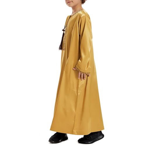 Boys Prayer Outfits Muslim Thobe Long Sleeve Islamic Arabic Thobe Tween Kaftan Ramadan Muslim Long Dress Solid 𝐑obe3