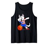 Dabbing Husky Perro Baloncesto de Puerto Rico Bandera Sport Camiseta sin Mangas