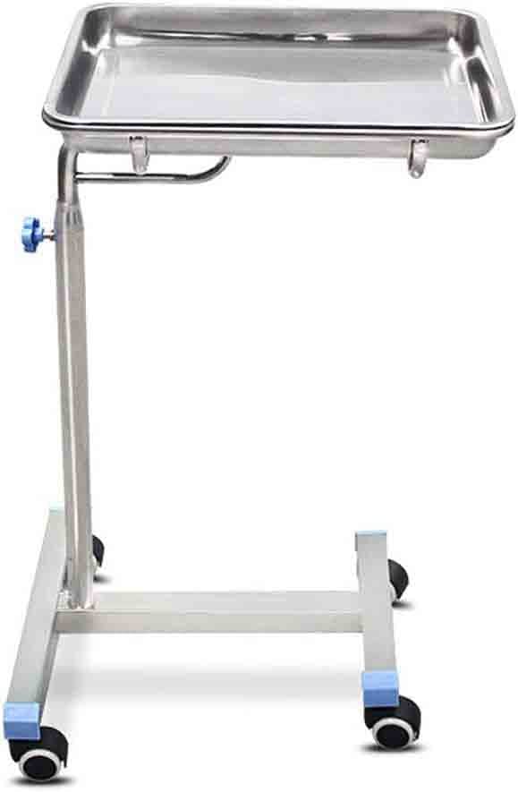 Carrello per strumenti chirurgici – vassoio mobile rimovibile in acciaio inox, altezza regolabile con coperchio piatto per attrezzature e forniture