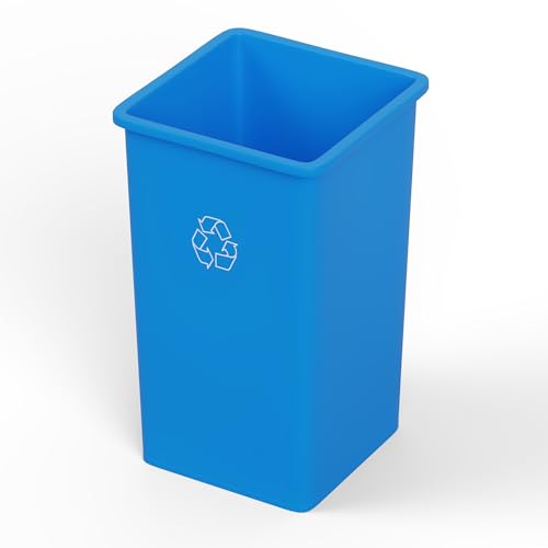 Image of 35 Gallon Blue Square Commercial Trash Garbage Can | Outdoor Office Restaurant School Kitchen