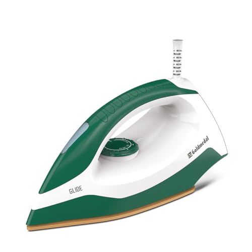 Image of Goldmedal Glide 1100W Dry Iron | Non-stick Weilburger Premium Double Coated Soleplate | 5 Fabric Setting |1.8 Meter Cord | 360 Swivel Cord | 2.5 Years Warranty | Light Weight (Peacock Green)