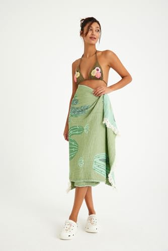 PUER AETERNUS Peshtemal Toalla de playa, 90x170 cm, 100% Algodón Orgánico Turco, Cactus Oasis