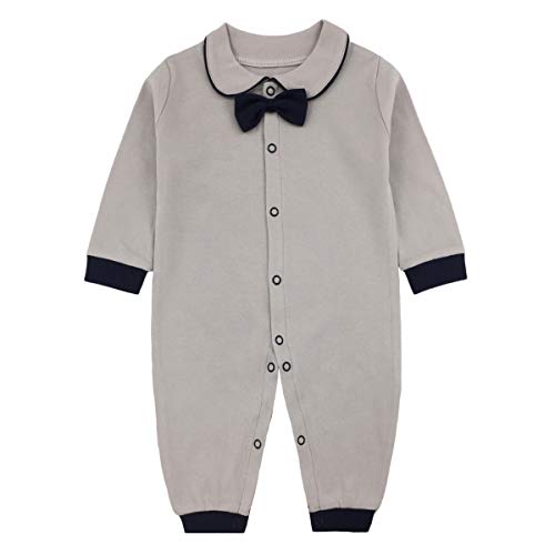Gajaous Quebra-cabeças de pescoço formal para recém-nascidos, com mangas compridas, fato de polo body macacão em geral de 0 a 12 meses, Cinza