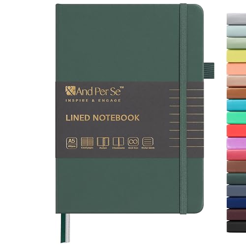 &And Per Se Lined Journal Notebook, 160 Pages, A5 5.7 x 8 inches College Ruled Thick Paper Notebook Journals for Writing, Hardcover Notebooks for Women Men Office School (1 Pack, Green)