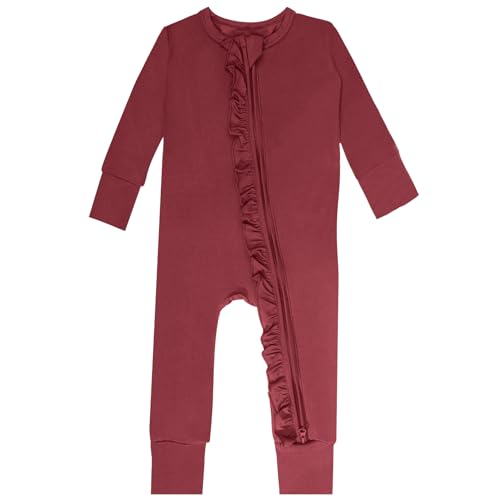 Image of GUISBY Rayon Baby Long Sleeve Footless Rompers, 2 Way Zipper with Ruffle Sleepers 0-24 Months
