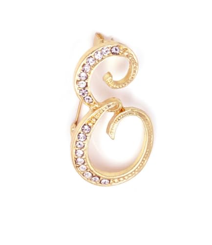 Image of vmcoatdu Women A-Z Initial Pins 26 Letters Pins Gold Plated Metal Brooches Clear Crystal Rhinestone Brooch Breastpin Badge
