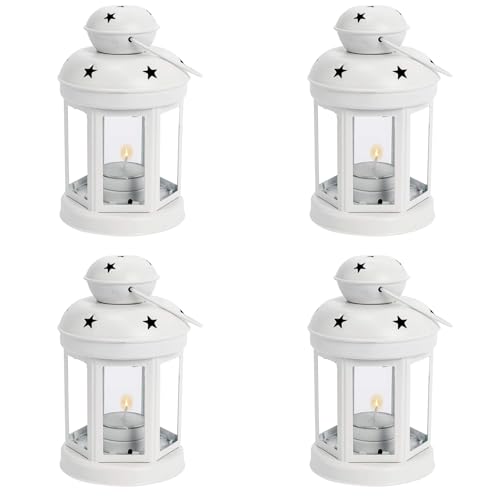 4 Lanternes de Jardin Blanches Style Vintage pour Bougies - 2
