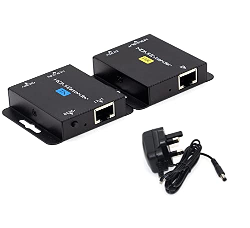 HDMI Extender 60M/196ft With POC 1080P@60Hz 3D HDMI Repeater (TX and RX) RJ45 to HDMI Converter Transfer Single by Cat5e/Cat6/Cat7/Cat8 OFC Cable with 5V Power Adapter