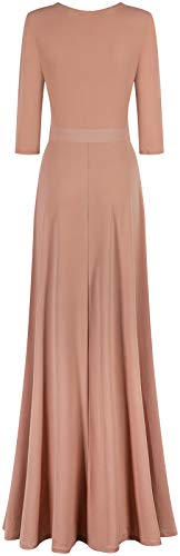 Image of Women's 3 /4 Sleeve Deep V-Neck Maxi Faux Wrap Solid Plus Size Dress