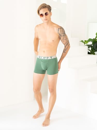 Image of KOFFY Men's Malleable Cotton Lycra Long Trunk with Minus Cutting Pouch I Wrinkle Free I Moisture Wicking Technology