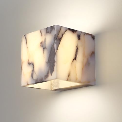 YFMYY Applique da parete in alabastro for esterni/interni, lampada da parete in marmo impermeabile IP65 for esterni, paralumi in pietra naturale su e giù apparecchi di illuminazione(Square)