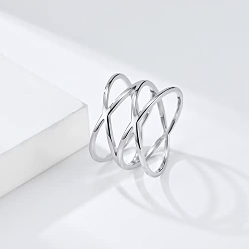 Jlovemily Black Stainless Steel Double X Criss Cross Statement Ring For Women Knuckle Stackable Party Cocktail Rings Wide Wedding Band Comfort Fit (Black, Size 10) #TOP3