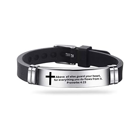 DWJSu Mens Leather Religious Inspired Inspirational Quotes On Bracelet For Guys Christian Cross Bible Verse Leather Adjustable Bangle Bracelets Cover