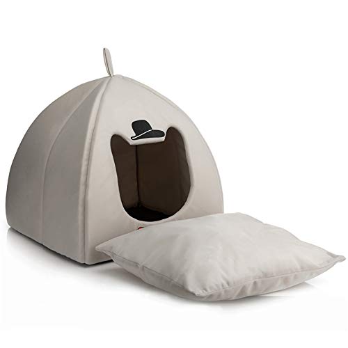 image for Hollypet Self-Warming 2 in 1 Foldable Cat Bed, Comfortable Triangle Ki