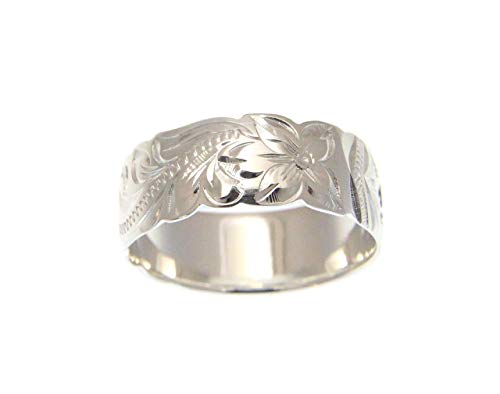 925 Sterling Silver Hawaiian plumeria scroll black enamel Kuuipo 8mm cut out ring size 4-144