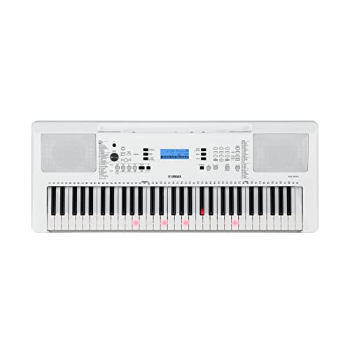 Yamaha EZ-300 Digital Keyboard, weiß – Portables Lern-Keyboard mit USB-to-Host-Anschluss – Keyboard mit 61 anschlagdynamischen Leuchttasten