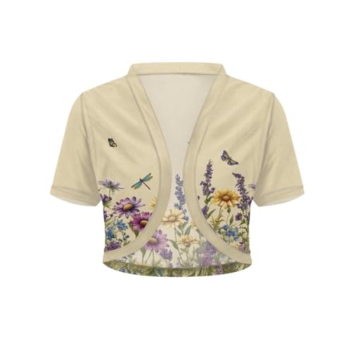 Image of Womens Short Sleeve Cardigans Lightweight Summer Cardigan Trendy Bolero Shrug Cute Floral Cardigan Sheer Bolero