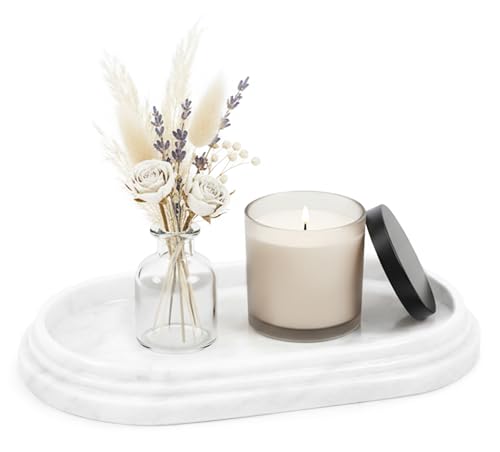 Speshtone Marble Tray 9.75'' Inches White Handmade Serving Platter and Tray for Dining Table Centerppiece Decor - Charcuterie Board, Food Tray Kitchen Set, Snack Tray for Tabletop Decor, Perfume Tray