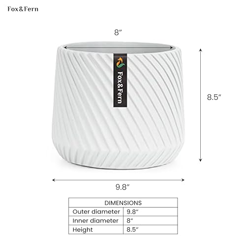 Fox & Fern 10 Inch Plant Pot with Drainage Plug — Premium Polystone White Plant Pot; Modern Planter with 3D Texture and Ceramic Finish; 10 Inch Pots for Plants Indoor & Outdoor - Thumbnail 6