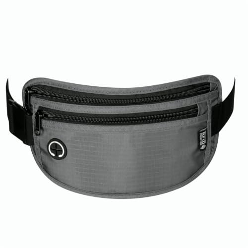 VINATO Marsupio Antifurto con Protezione RFID, Marsupio Uomo e Donna, Portadocumenti da Viaggio Impermeabile, Cintura per Soldi Nascosta per Sport, Viaggi e Festival, Sottile Borsa, Grigio