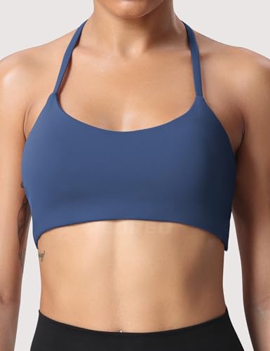 Image of YEOREO Women's Sports Bra Halter Workout Sports Bra Strappy Criss Cross Back Bra Removable Padded Yoga Crop Top