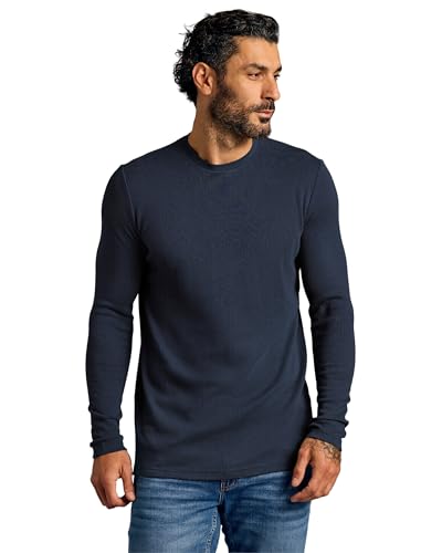 T-shirt Henley à manches longues pour homme en maille gaufrée
