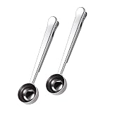 KVMORZE Coffee Scoop and Bag Clip, 2Pcs Long Handle Stainless Steel Tablespoon Measuring Scoop with