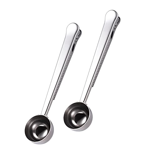 Kvmorze Coffee Scoop And Bag Clip, 2Pcs Long Handle Stainless Steel Tablespoon Measuring Scoop With Multifunction Bags Sealer, 2In1 Bags Sealer Measuring Spoon For Beans, Espresso Coffee, Tea(Silver) #TOP25
